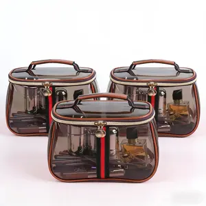 New Retro Vintage Vanity Bag, Clear Makeup Organizer with Handle, Large Capacity Water Resistant Cosmetic Toiletry Bag for Women, Travel Skincare Storage Case, Vintage Makeup Pouch