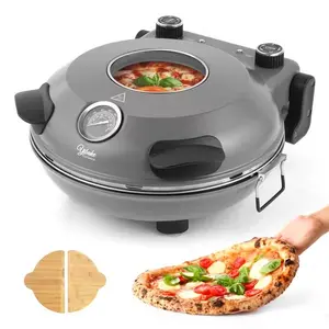 12" Electric Pizza Oven | Indoor Countertop Oven Pizza Maker, 1200W, 5-Min Crisp, Dual Knob Control, Round Shape, 0.26-2.64gal Capacity, Power Supply, 120V Operating Voltage