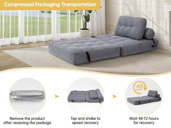 【Valentine’s Day Gift】Sofa Bed Convertible 3 in 1 Folding Couch with Headrest Lumbar Pillow & Comfortable Shredded Foam Filling for Living Room Bedroom Single Size