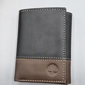 Timberland Premium Genuine Leather Men's Trifold Wallet, Black and Brown