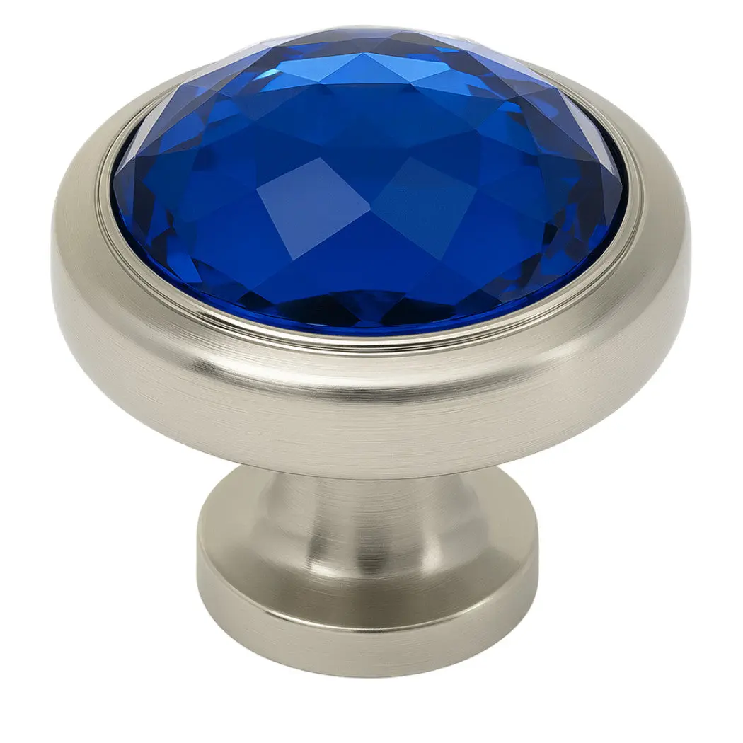 Cosmas 5317SN-BL Satin Nickel & Blue Glass Round Cabinet Knob