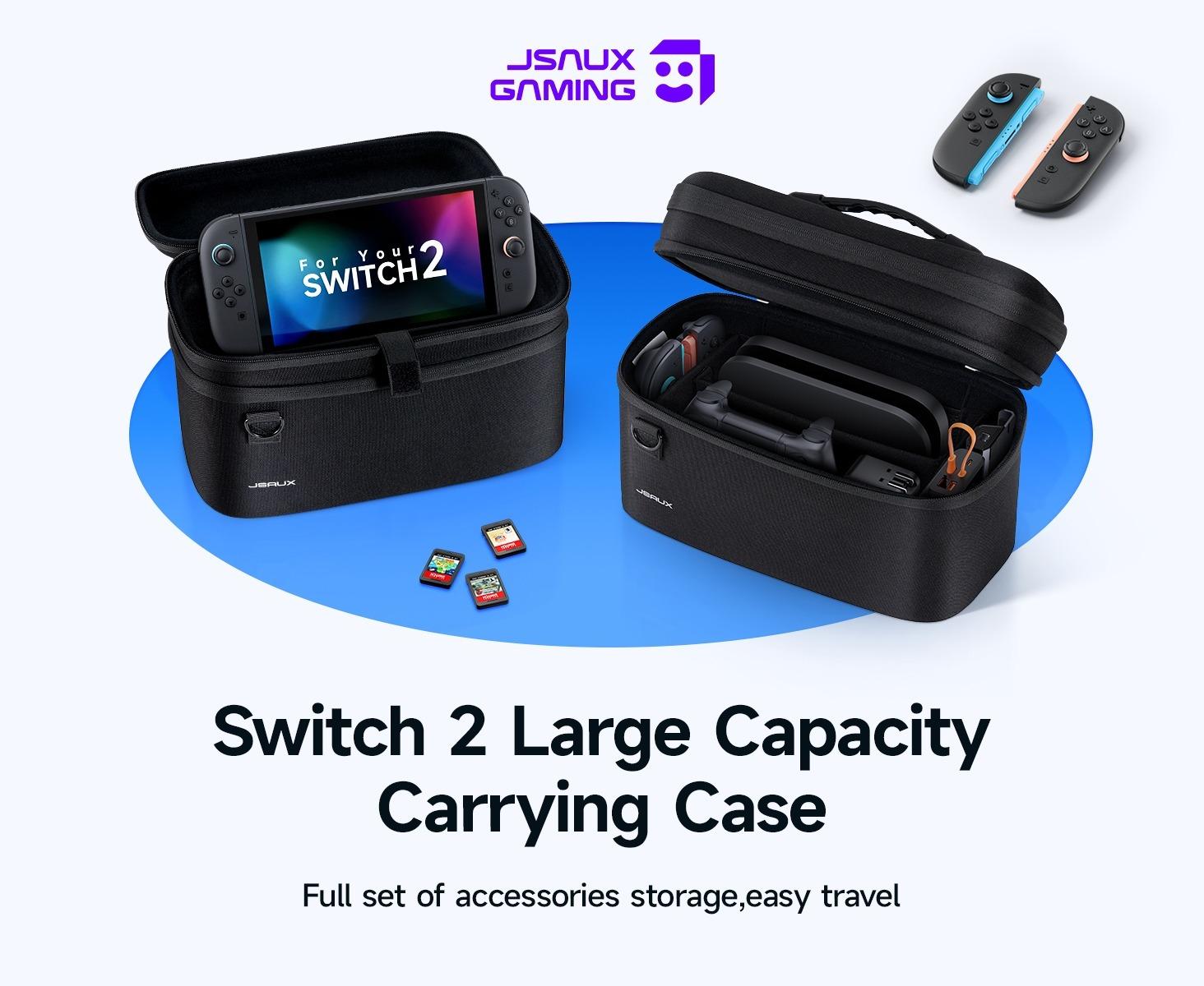 JSAUX All-in-One Carrying Case for Nintendo Switch 2, Travel Storage Bag Fits Dock, Controllers and Accessories, Holds Switch 2 with Protective Case, Large Capacity – Black