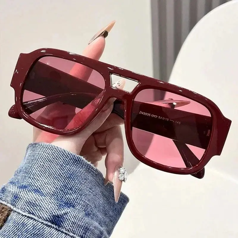 Vintage Pilot Sunglasses for Men Women Double Bridge Aviation Square Sunglasses 70s Fashion Classic Retro  Sun GlassesShades