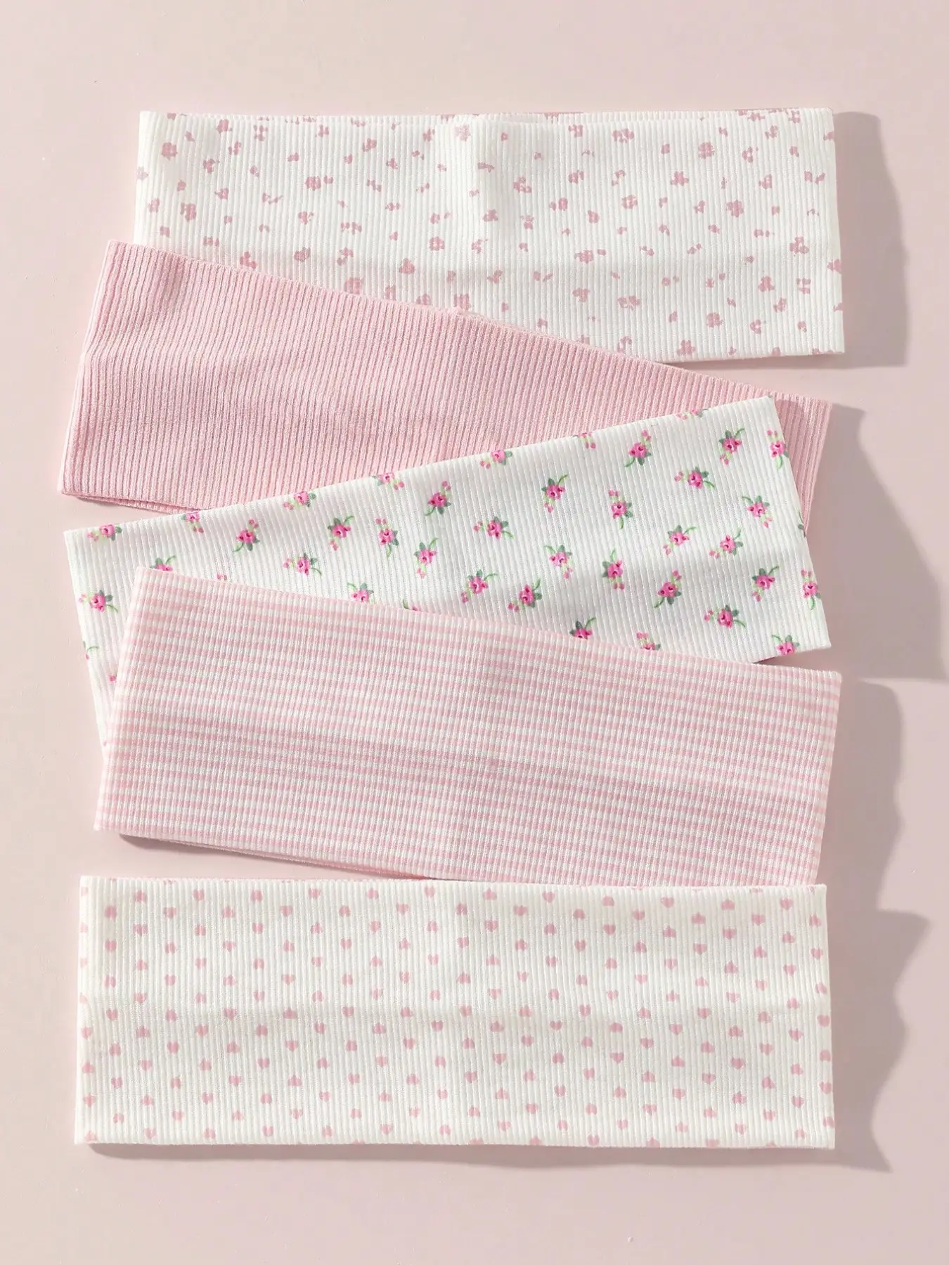 5-Piece Set Fashionable Women's Soft Non-Slip Hairbands, Knotted Headband, Butterfly Knot, Stripes, Hearts, Floral Prints, Stretchy Headbands, Elastic Workout Headband Yoga Accessories