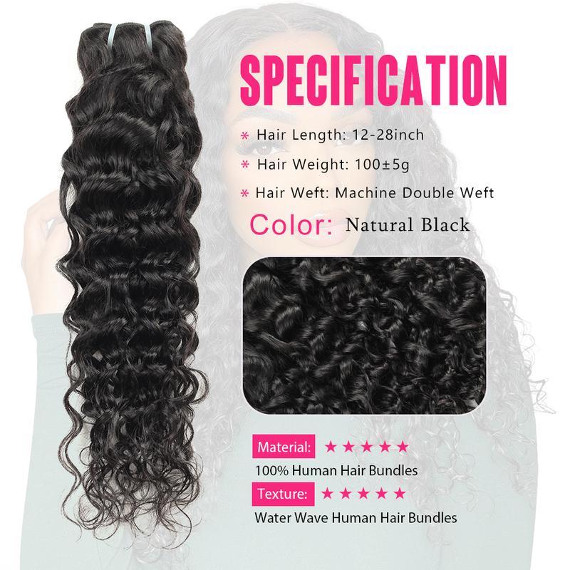 Water Wave Bundles with Closure Human Hair 10A Brazilian Virgin Hair Bundles and Closure 100% Unprocessed Water Wave Human Hair Bundles with 4x4 Lace Closure