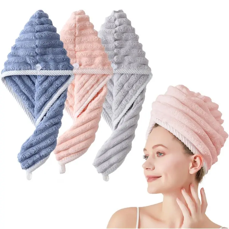 3-piece large microfiber hair towel set—highly absorbent, quick-drying hair towels with snap fasteners, suitable for curly, straight, or wavy hair — anti-frizz solution for long and short hair — lightweight, ready-to-use hair dryer cap Traditional