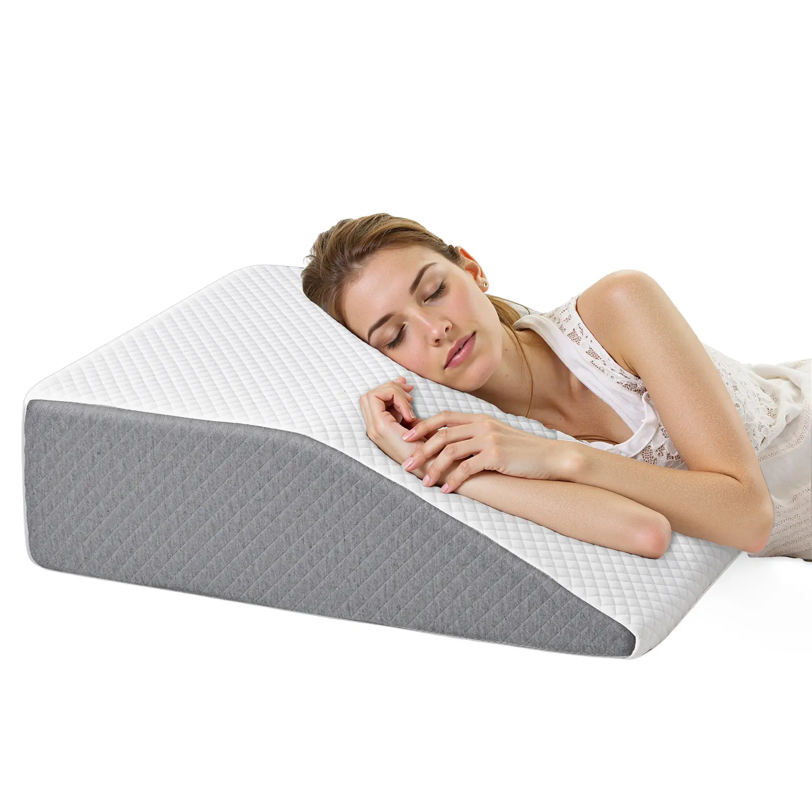 Ergonomic Triangle Memory Foam Wedge Pillow with Memory Foam Cushioning - Cooling Sleep Support, Acid Reflux Relief, Back Pain Alleviation, Snoring Solutions