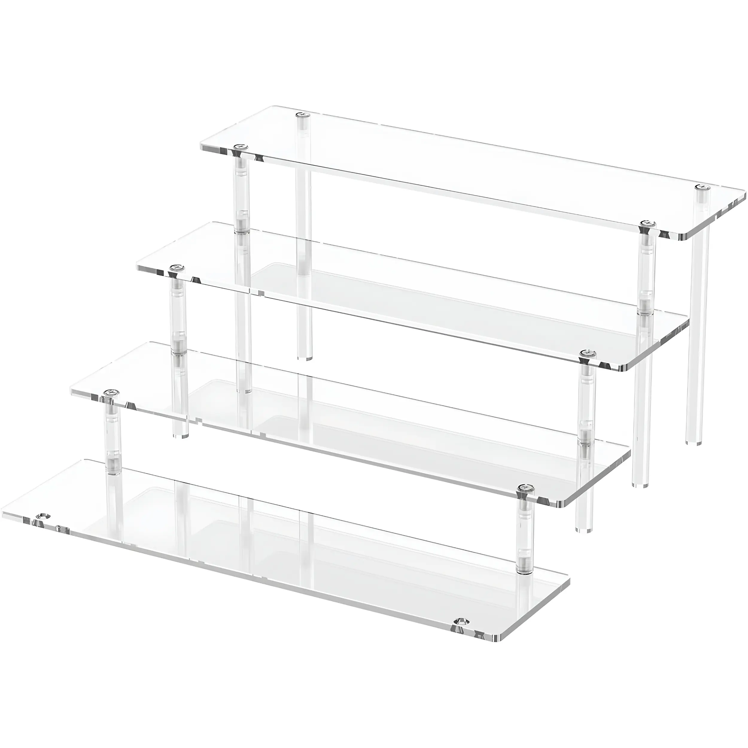 4-Tier Acrylic Display Riser Stand Clear Display Shelf Organizer for Perfume, Cupcakes, Desserts, Collectibles, Figures & Decorations, Multi-Level Countertop Display Rack for Home, Parties & Retail Displays