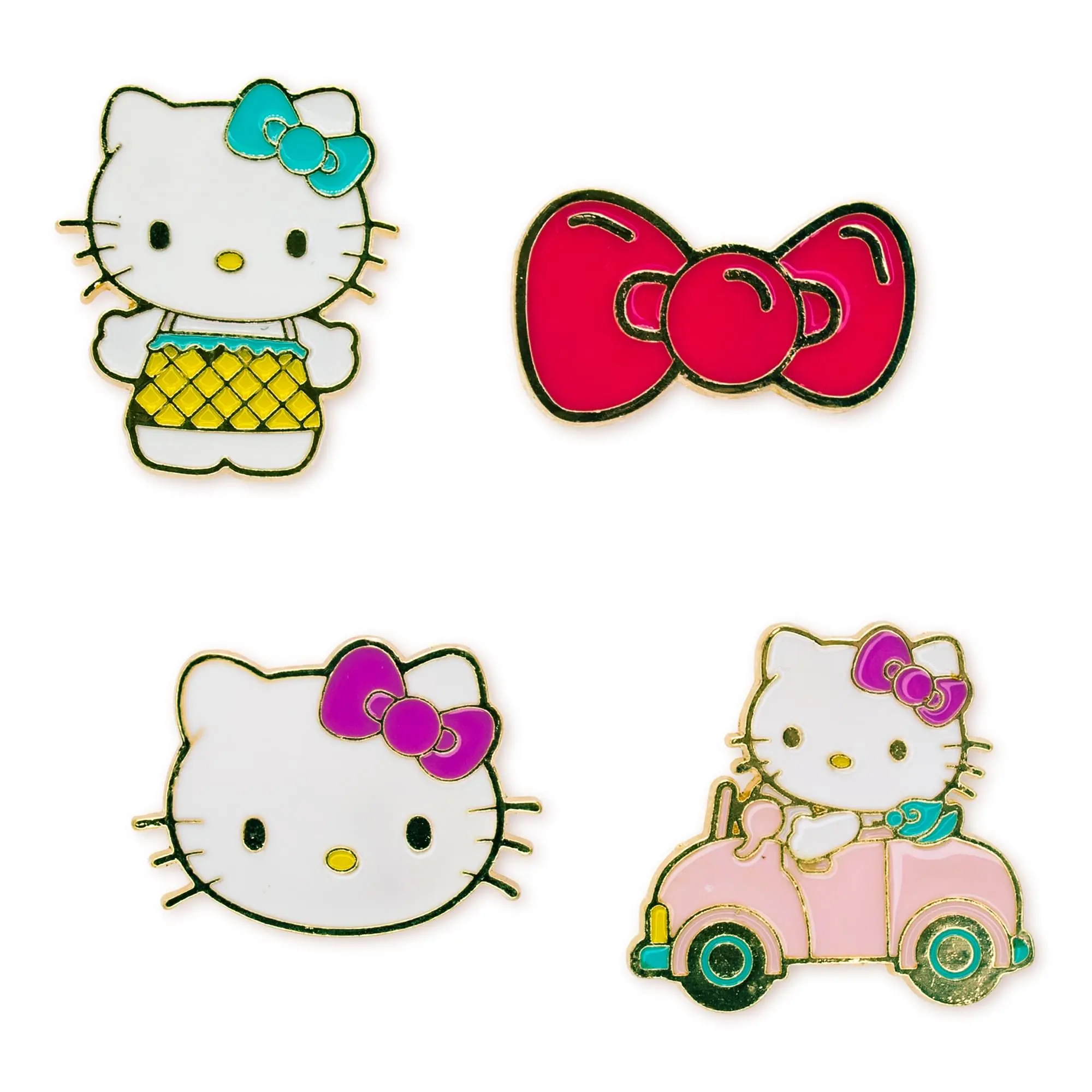 Sanrio Hello Kitty 4-Piece Enamel Lapel Brooch Set, Base Metal Collectible, Ideal Gift for Sanrio Fans, Gift Idea, Four Pieces