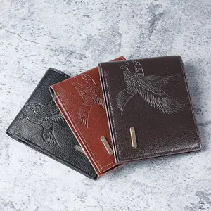 【Gift】Short Men's Thin Wallet 2026 New High-Value Eagle Pattern Student Youth Soft Leather Coin Purse Card Bag in Black Brown and Brown