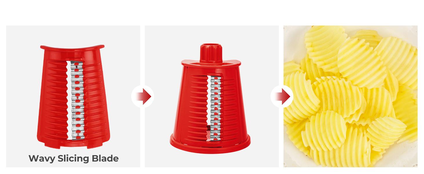 SUSTEAS Rotary Vegetable Chopper: 5 Blades, Powerful Suction Cup Base, Vegetable Grater Easy to use, efficient prep essential kitchen item Utensils Cutting Retro Green