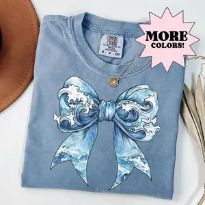 Comfort Colors Ocean Wave T-shirt, Seashell Sunshine Graphic Tee, Bow Beach Shirt, Summer Vacation Vibes