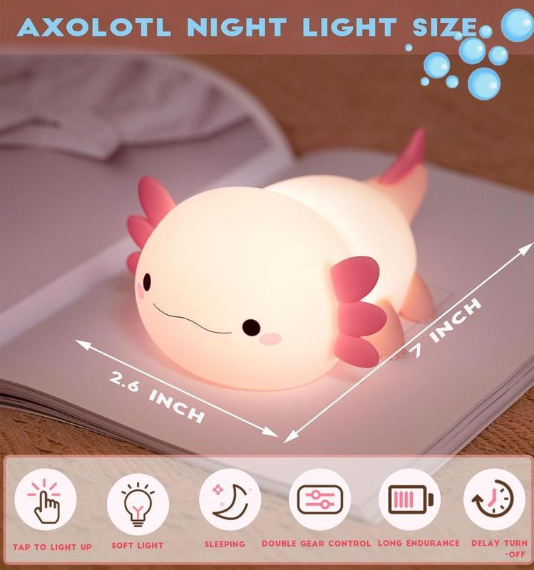 MUNBYN  Axolotl Lamp,Cute Axolotl Night Light,Dimmable Silicone Animal Nursery Night Light,Adorable Rechargeable Squishy Novelty Bedside Touch Lamp,Baby Room Decor, Axolotl Gifts for Kids/Girls
