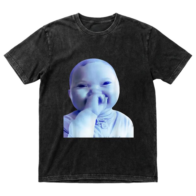 Cotton Funny AI Baby Holding Laugh Meme Viral Trend T-Shirt for Casual Wear & Trendy Outfits Comfortable Breathable Design