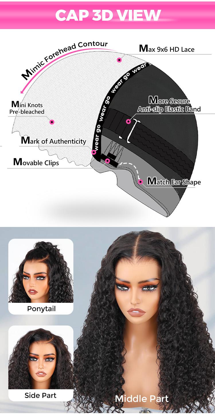 CurlyMe Wear Go Glueless Water Wave Hair Pre bleached Knots Pre cut HD Lace Front Wigs Pre plucked Natural Black #FallFreshness