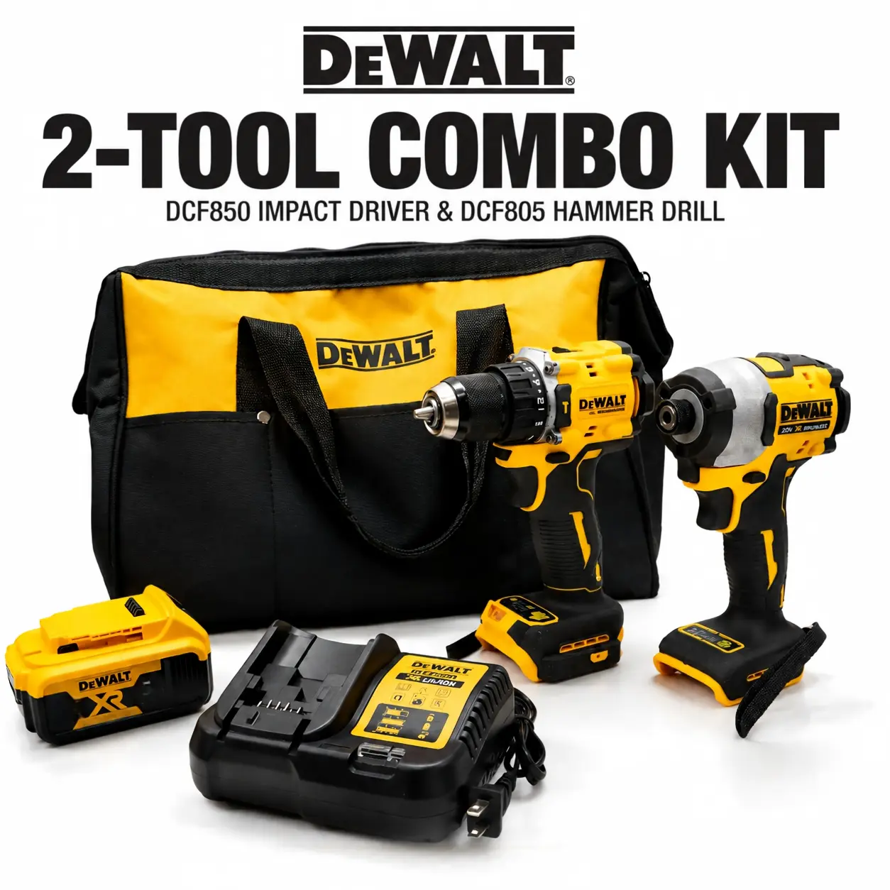 DEWALT DCF850 & DCF805 Compact MAX XR Brushless Cordless Combination Kit - Impact Driver, Impact Wrench, Cordless Rechargeable Drill, Bit Set, Laser Level, Flexvolt Lithium-Ion High Torque Heavy-Duty Mount for Drilling/Fasten Tasks, DIY Power Tools, Kit S