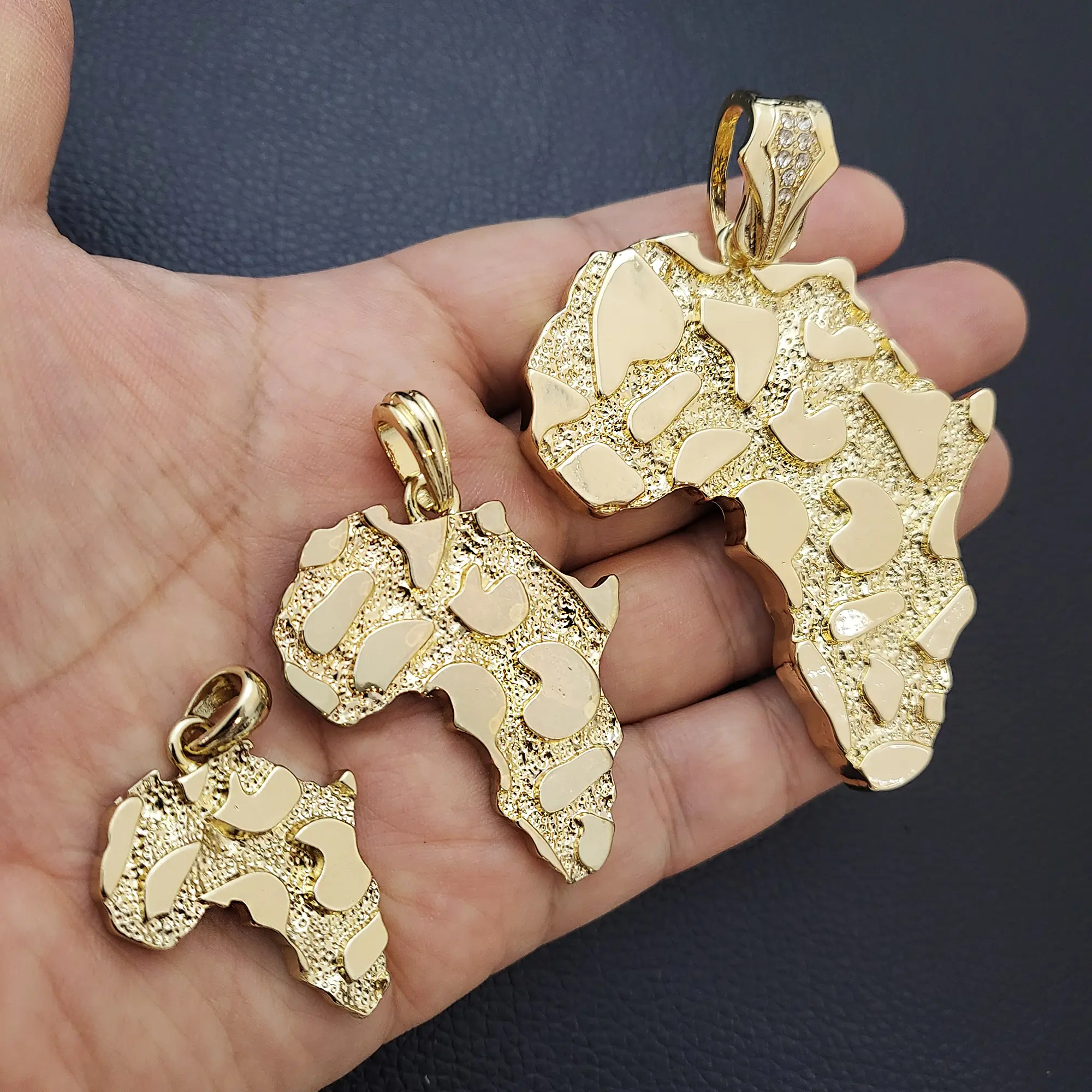 MaxBling81 Gold-Plated Africa Map Charm Pendant, Hip Hop Style with Nugget Texture, Polished, 3 Sizes, Unisex Fashion Costume Jewelry, Exquisite Trendy Pendants & Charms, Exquisite Trendy Pendant, Charms & Pendants