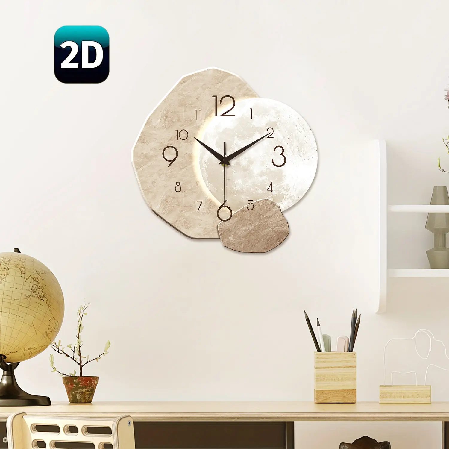 ConstantPlanet Unique Wooden Irregular Wall Clock - Premium crystal porcelain surface finish, silent operation with no ticking sound, powered by AA batteries (not included), suitable for wall decoration in living rooms, offices, and bedrooms, ideal as a C