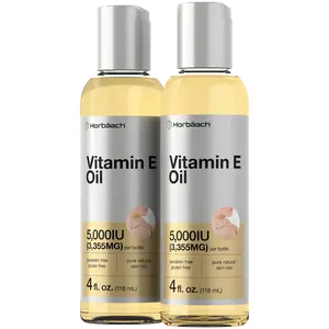 Horbäach Vitamin E Oil | 5000 IU | 8 oz (2 x 4oz) Value Pack | for Skin, Hair, Face & Body | Vegetarian, Non-GMO, and Gluten Free Formula
