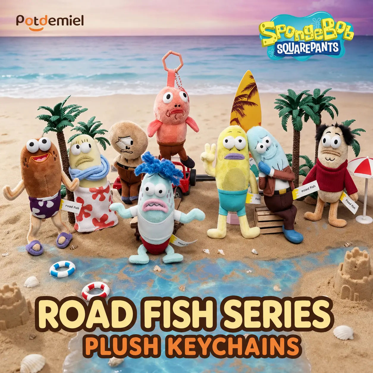 MINISO Officially Licensed SpongeBob SquarePants Polyester Plush Keychain - Cute Keychains, Fish Pattern, Bikini Bottom Fish, Unisex Decoration, Kawaii Bag/Purse Charm, Backpack Pendant, Gift for SpongeBob Fans, Back To School, Keychain For Purse