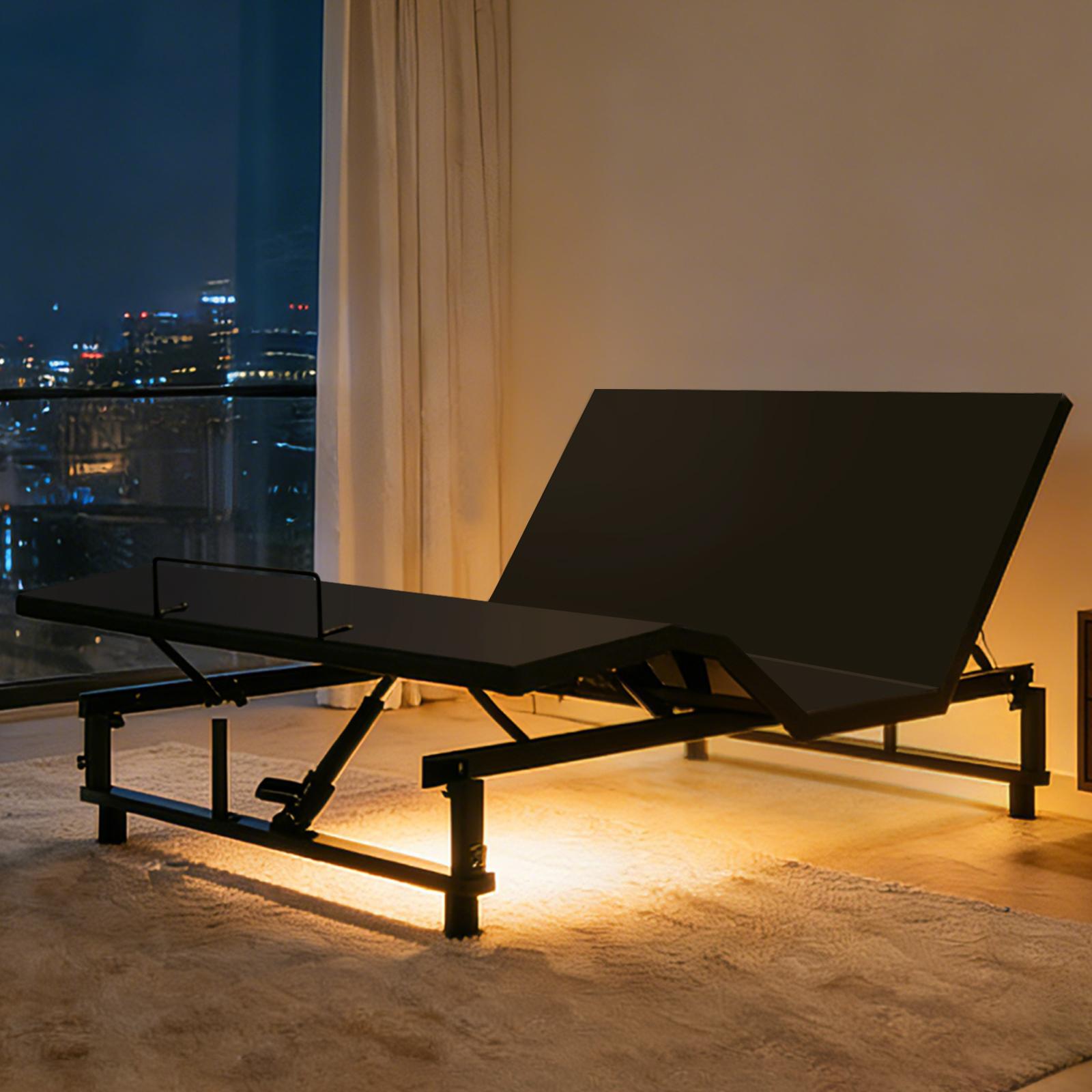 Adjustable Bed Base Frame Queen Size Bed Frame with Head and Foot Incline Wireless Remote 4 Ports USB, Under-Bed Nightlights, Zero Gravity Quiet Motor Black Queen