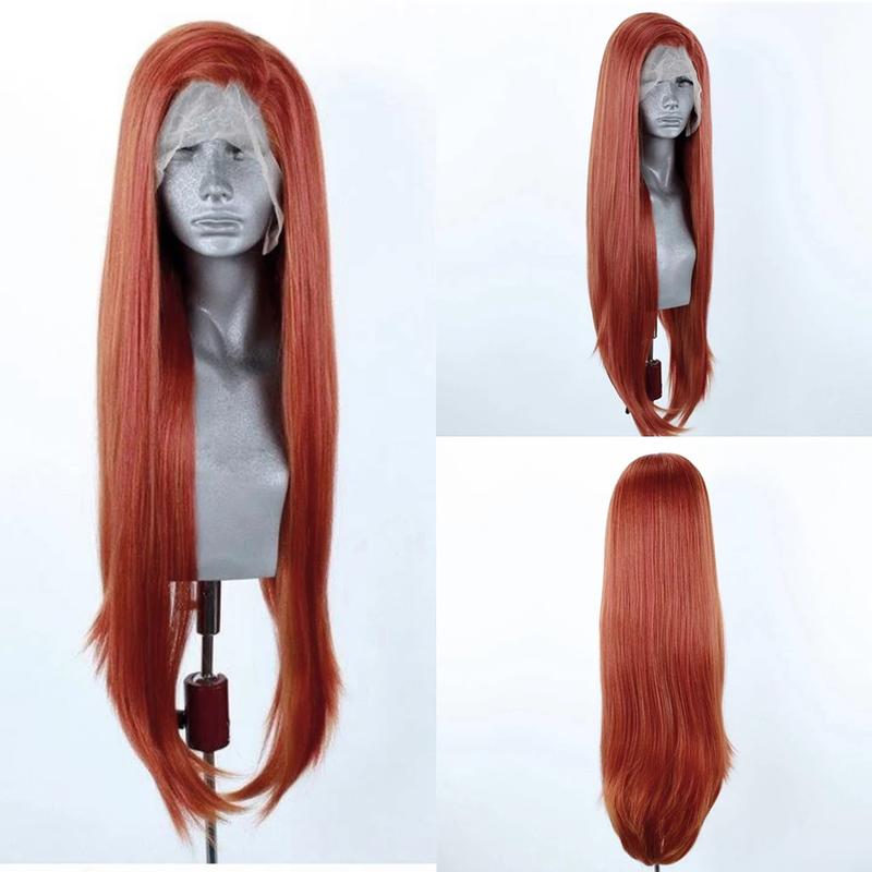 Platinum Blonde Wig Natural Wave Synthetic Lace Front Wigs For Women Long Wave Lace Synthetic Hair Copper Red Cosplay Daily Wear