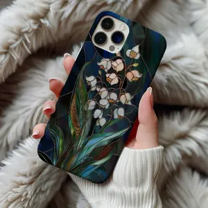 Stained Glass Lily Of The Valley Wildflower Phone Case Art Deco Birth Flower Floral Artful Case Gift Iphone 13 14 15 16 17 Pro Tough Cases