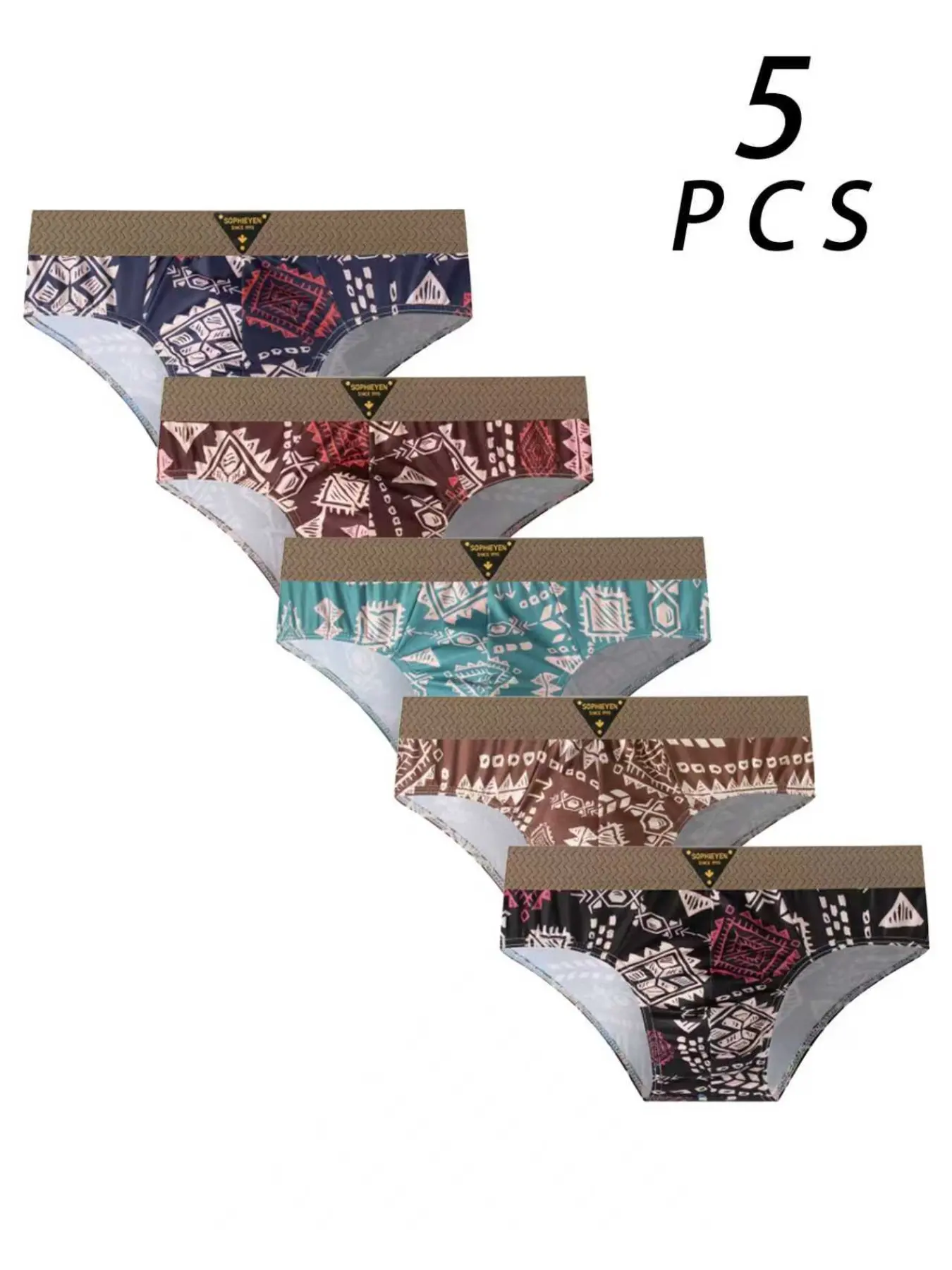 Men's Triangle Underwear Set of 5, Comfortable Seamless Breathable Fabric, Print, High Elasticity Soft Material, Casual Daily Wear, Breathable Undergarments