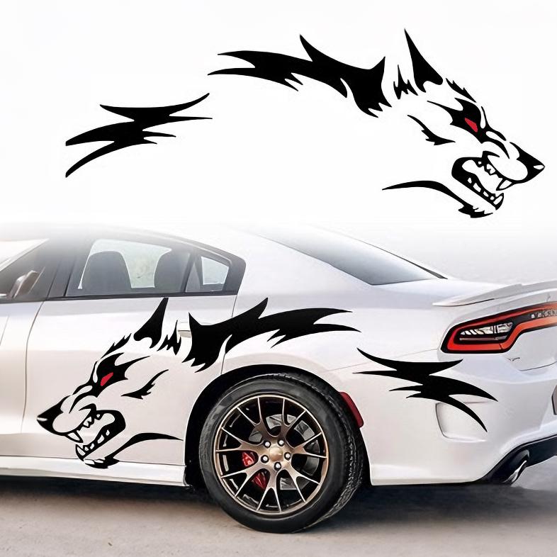 RAVOONY 2Pcs Wolf Car Sticker Decal for Car Body Side Stickers Auto Red-Eyed Wolf Totem Automotive Vinyl Truck Decal Bold Fierce Design Waterproof Universal Application Vehicle Exterior Decoration