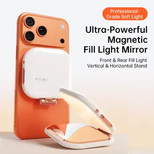 MagSafe Compatible Magnetic Selfie Light with Mirror Foldable Rechargeable LED Fill Light for Phone Portable Ring Light Stand for Rear Camera Selfies Makeup Zoom Calls