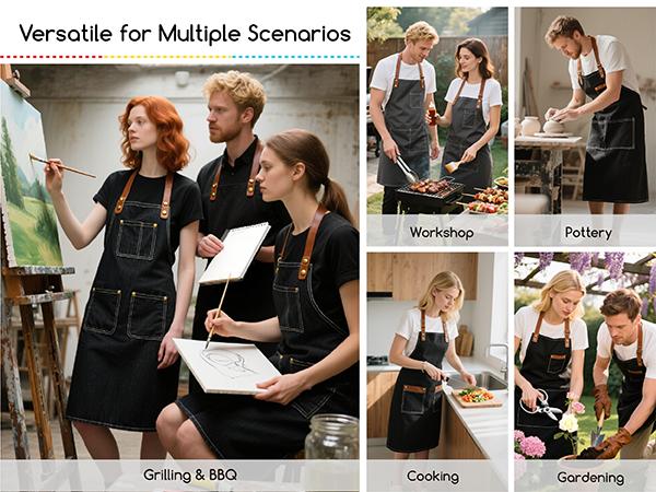 MEEDEN Painting Apron for Men Women: Adjustable Cross Back Waterproof Polyester Canvas Art Apron with 3 Pockets - Artist Apron for Acrylic Oil & Watercolor Painting, Gardening, Cooking