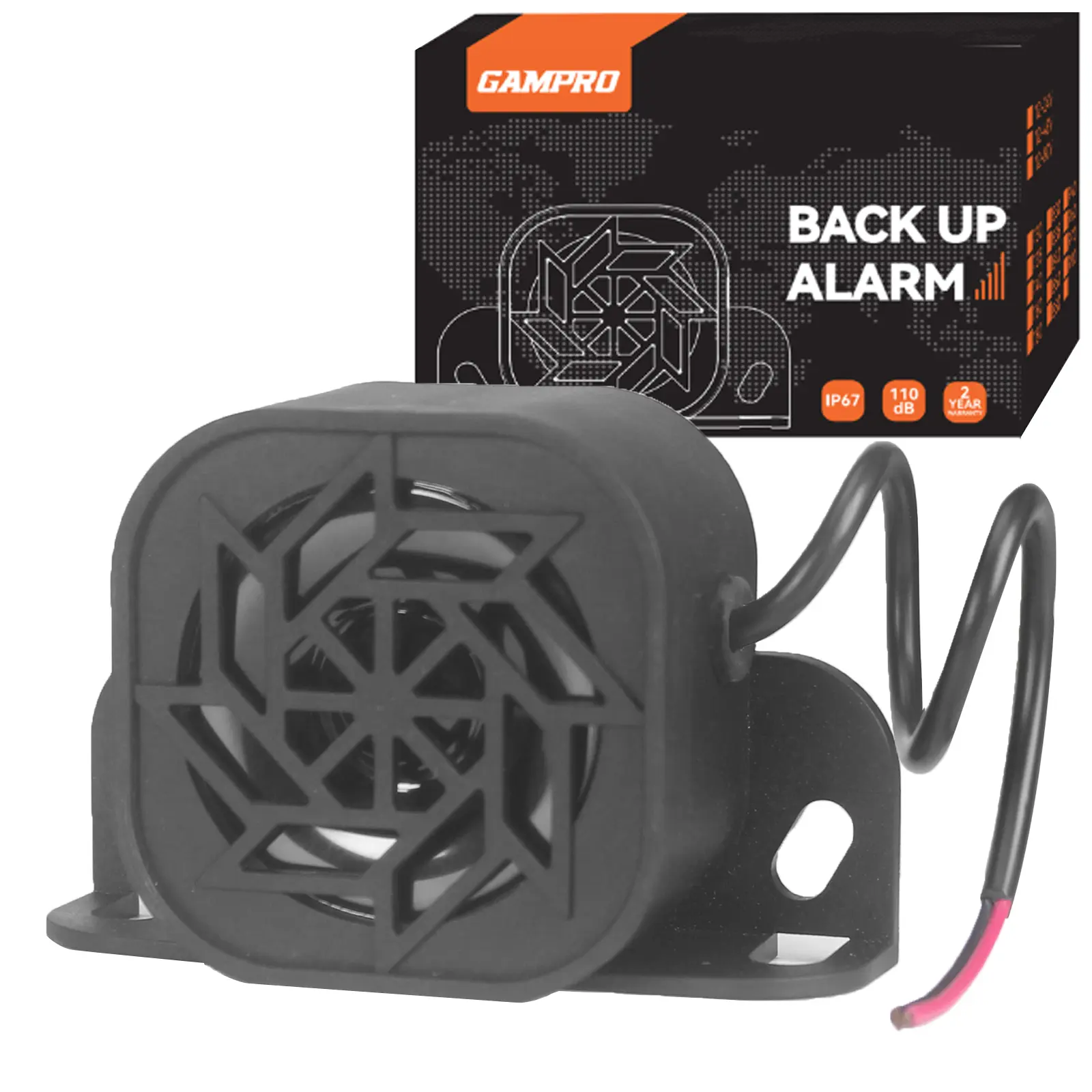 GAMPRO 835 CE Electronic Backup Alarm, IP67 Rated, 12V-48V 110dB High-Quality Nylon-Epoxy Resin Build, Durable & Secure Waterproof Dust-Proof Corrosion-Resistant Loud Alert for Commercial Use Trucks, Forklifts (Wired, Safety Warning Label Included), None,