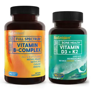 BioEmblem Vitamin B-Complex - All 8 Active Forms with Methyl Folate and Vitamin D3 K2 Capsules