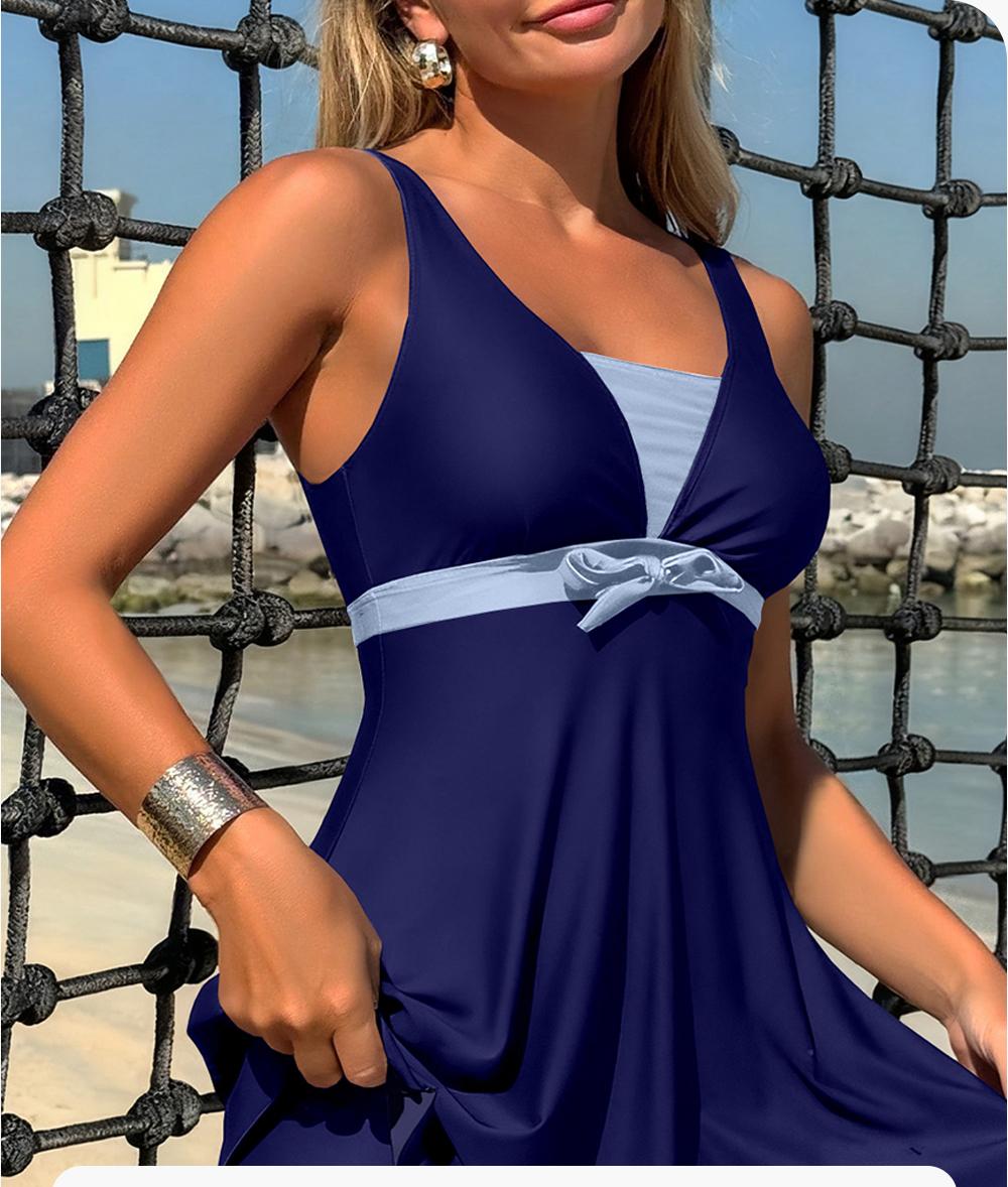 Aleumdr Women's Printed Two Piece Tankini Swimsuits Tummy Control Swim Dress High Waisted Boyshort with Pockets Soft Nylon Spandex Blend Adjustable Straps