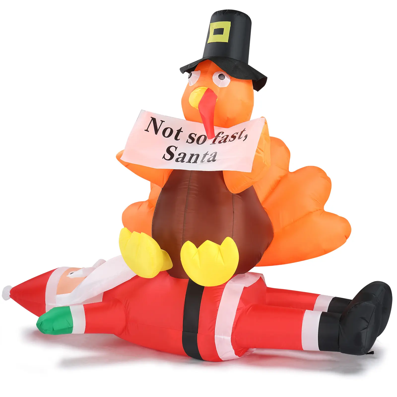 4.9 FT Waterproof Lighted Plastic Funny Thanksgiving Inflatable Turkey-Santa Set, Built-in LED Lights Yard Decor with Magical Ambiance for Holiday Party Backdrop, Photo Prop, Front Yard Lawn Use