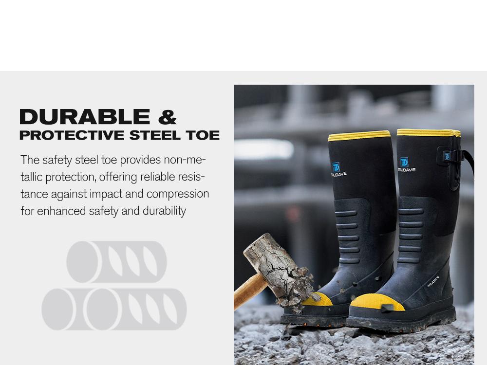 【With steel toe】TruDave Work Boots for Men with Steel Toe & Shank, Waterproof Anti Slip Rain Boots, 6mm Neoprene Outdoor Hunting Boot, Comfortable Walking Shoes Black Boy #TiktokShopBlackFriday
