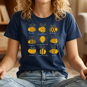 Bee Kind Positive Brave Happy Confident Humble Teacher T-Shirt Soft Cotton Crewneck Unisex Top for Educators Soft Cotton Crewneck Unisex Top for Educators Shortsleeve Customized