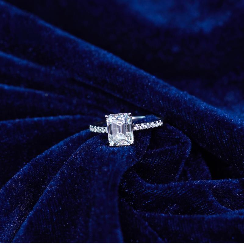 Delzzad 3ct Octagon Solitaire Ring Synthetic Moissanite Ring Band In 925 Sterling Silver Christmas Gift