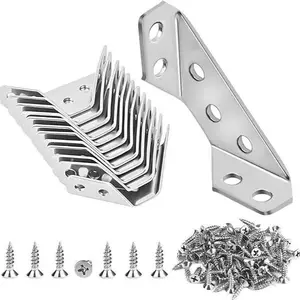 12-Pack Stainless Steel Corner Brackets with Screws, Heavy Duty Metal Corner Braces for Wood Furniture, Cabinets, Tables, Chairs, Drawers