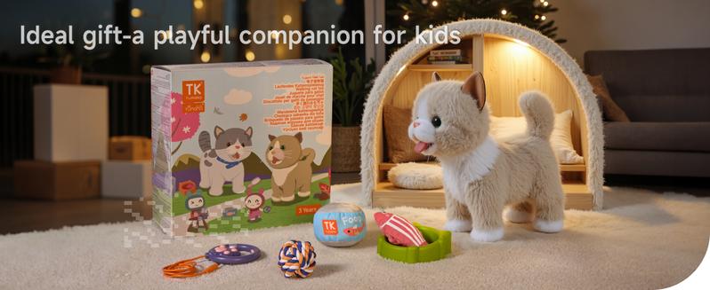Interactive Plush Toy Cat for Kids, Walking Talking Plush with Leash Wags Tail Pretend Dress Up Emotional Development Christmas Gift for Toddlers Kids