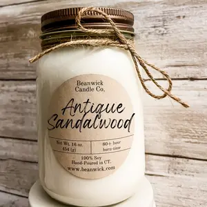 ANTIQUE SANDALWOOD Soy Candle in Mason Jar Unique Gift