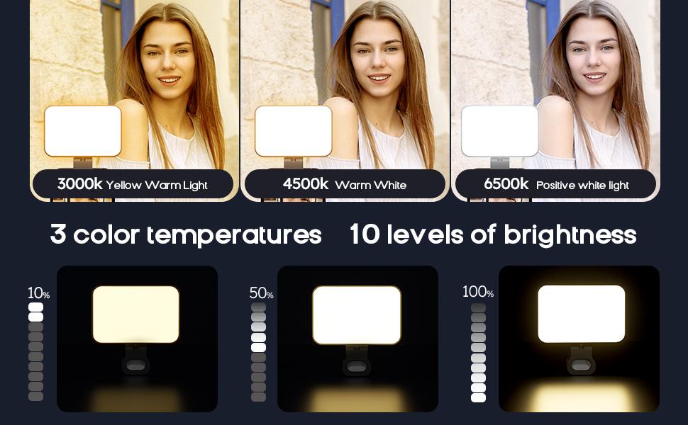 LED Portable Selfie Light, 60 LEDs, Rechargeable 800mAh, Clip-on LED Light Panel, Dimmable 3000-6500K, CRI 97+, 3 Lighting Modes, Suitable for Mobile Phones, iPhones, Webcams, Laptops, Photos, Makeup