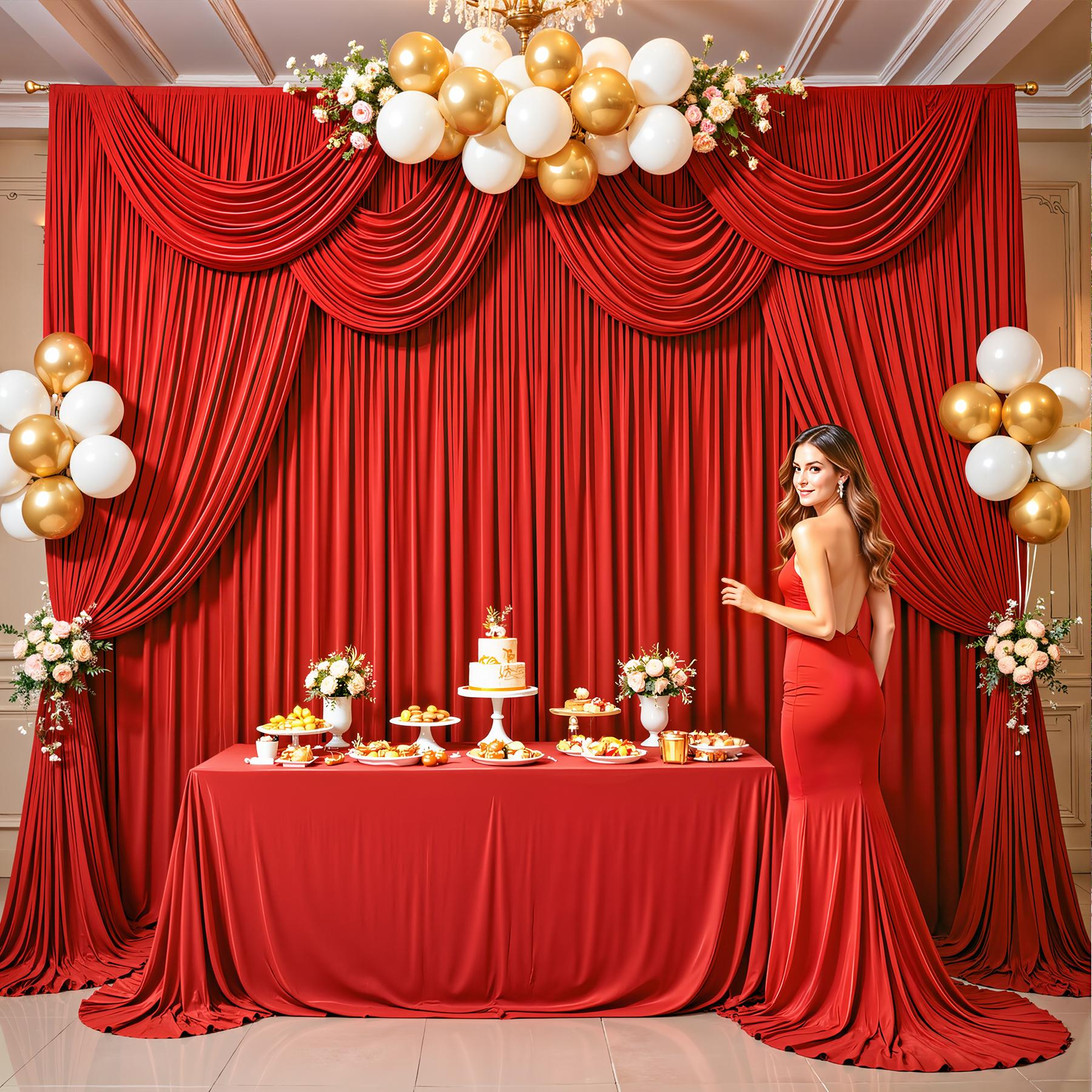 30 x 10ft Backdrop Curtains 6 panels 5 x 7ft or 5 x 10ft Polyester Fabric Background Drapes for Holiday Party, Wedding Event Decor