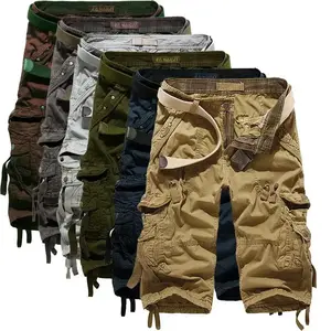2025 Wholesale Men's Summer Loose Casual Camouflage Cargo Shorts Plus Size Multi-Pocket Mid-Length Shorts Pants Black Cotton Fabric（gift）