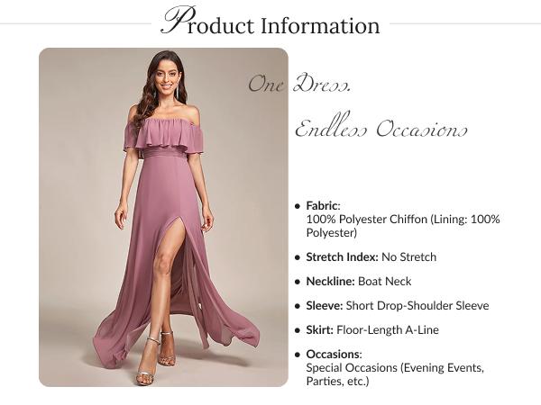 Ever-Pretty 2026 Spring Dress Chic Ruffle Off-Shoulder Chiffon Maxi Gown, High Slit Design for Beach Bridesmaid Dress – Chic & Elegant for  Weddings ES00969 Womenswear Elegance