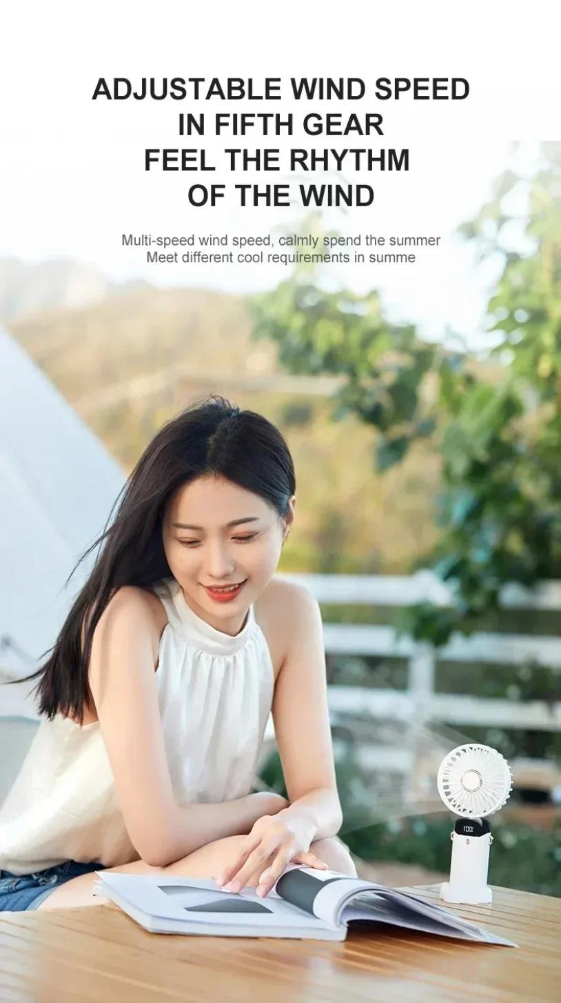 Portable handheld turbine fan, 5 wind speeds, powered by a 4000mAh battery, 3-in-1 rechargeable handheld fan, suitable for outdoor activities, travel, work, and summer use. Selected products