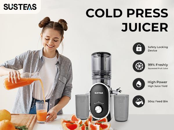 SUSTEAS Cold Press Juicer 5.3-Inch Large Feed Inlet Easy to Clean High Juice Yield for Whole Vegetables & Fruits Household Appliance