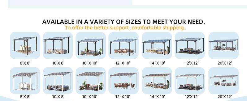 AECOJOY Large Wall Mounted Pergola Gazebo with Heavy Duty Canopy & Adjustable Panels for Outdoor Patio, Deck, and Pool Areas
