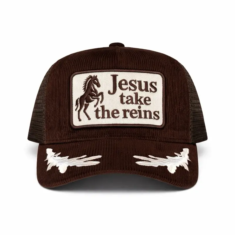 Jesus take the reins brown corduroy trucker hat Jesus take the reins brown corduroy trucker hat