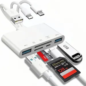 5-in-1 SD Card Reader for iPhone,USB C Lightning USB A Connector to SD/TF Card Reader & USB OTG Adapter for iPhone/iPad/PC/Android/Camera/USB C & A Devices,Supports SD/Micro SD/SDHC/SDXC/MMC Plug and Play